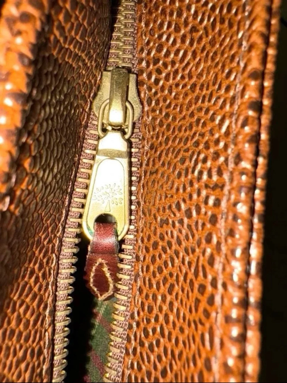 Mulberry Brown Pebbled Leather Tote with Dark Brown Trim